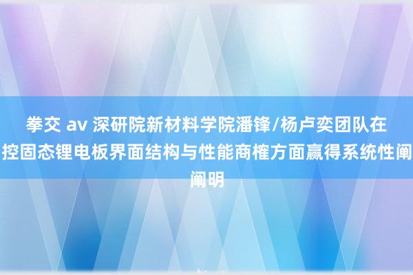 拳交 av 深研院新材料学院潘锋/杨卢奕团队在调控固态锂电板界面结构与性能商榷方面赢得系统性阐明